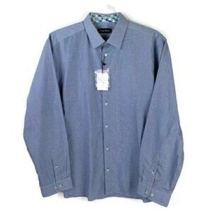 Lucky Luciano Madison Slim Fit Button Up Long Sleeve Shirt Blue White Check XXXL